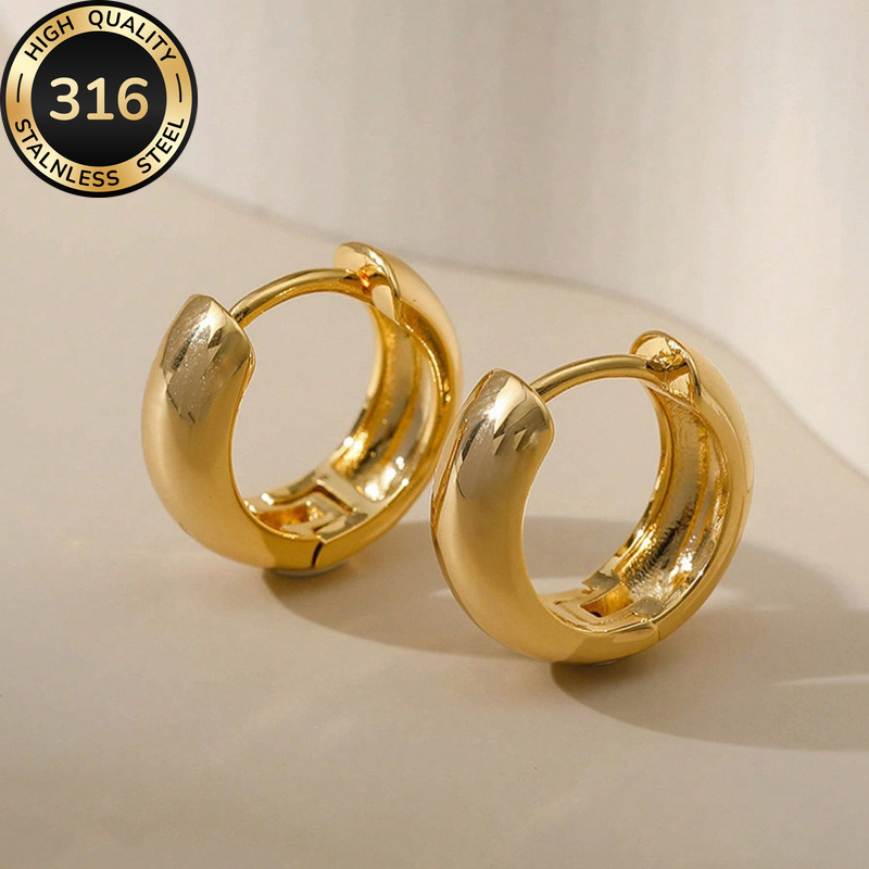 TEMU 1 Pair Of Steel Light Luxury Minimalist Golden Hoop Earrings, Unisex Earrings, Simple And Versatile Accessories, Durable And Stylish Earrings,