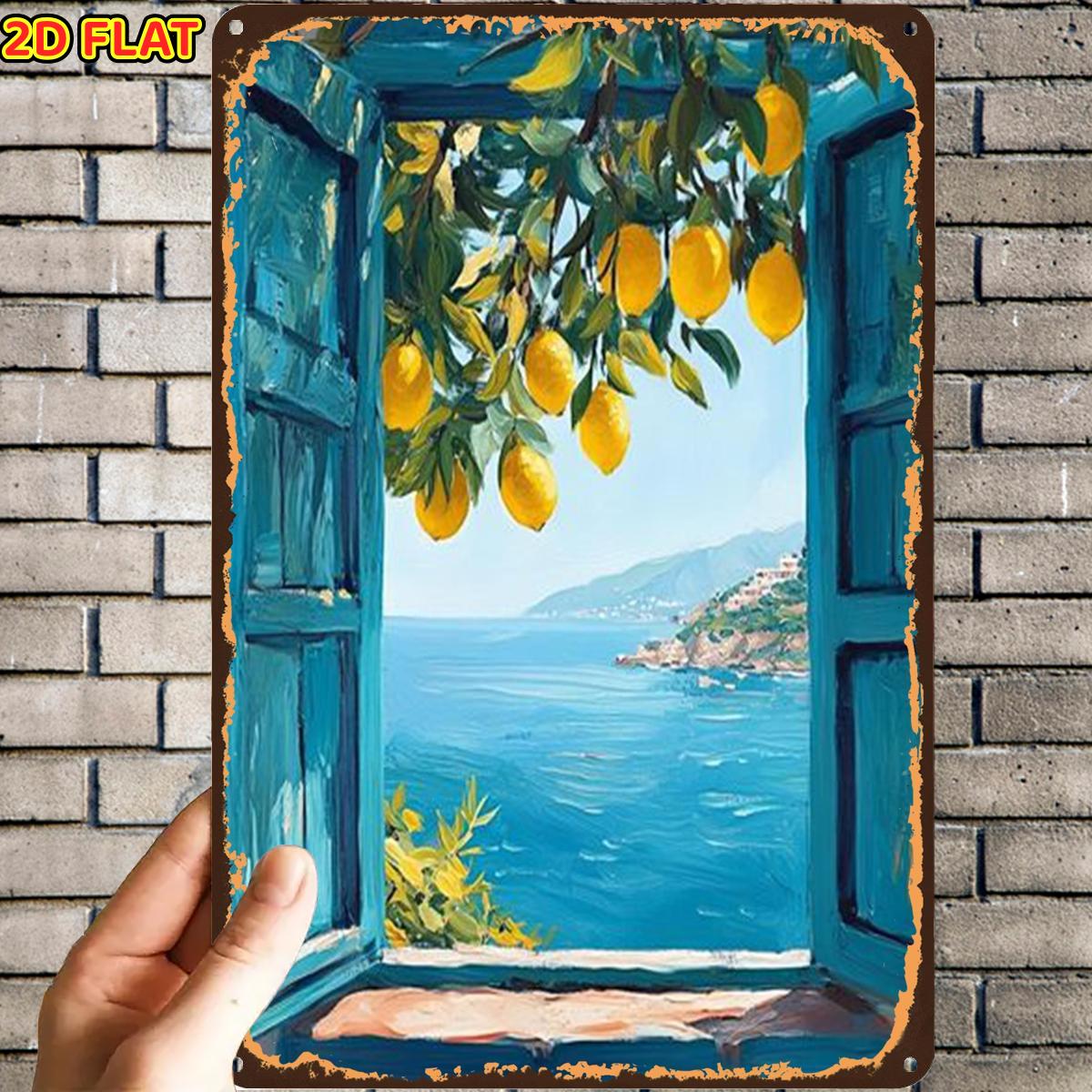 TEMU 2d Flat Wood, Lemon Tree View Window Art Printed Wooden Sign, Pre-drilled, Suitable For Indoor, Garden, Outdoor, Home, Office, Bathroom