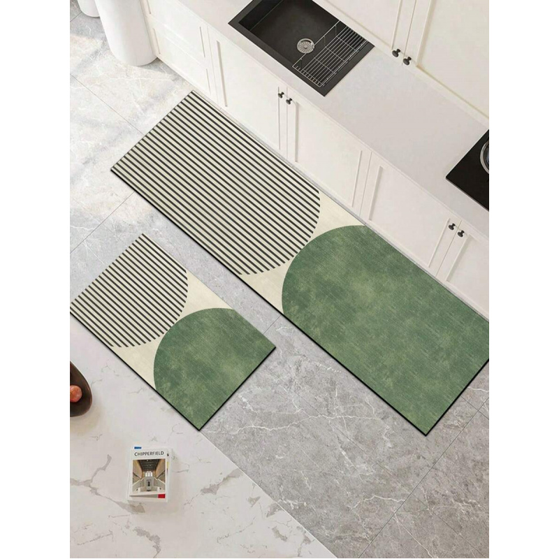 TEMU 1pc Kitchen Floor Mat, Green And Gray Striped Pattern, Anti-fatigue, Cushioning, Water-absorbent, Quick-drying, Non-slip, Suitable For Kitchens,