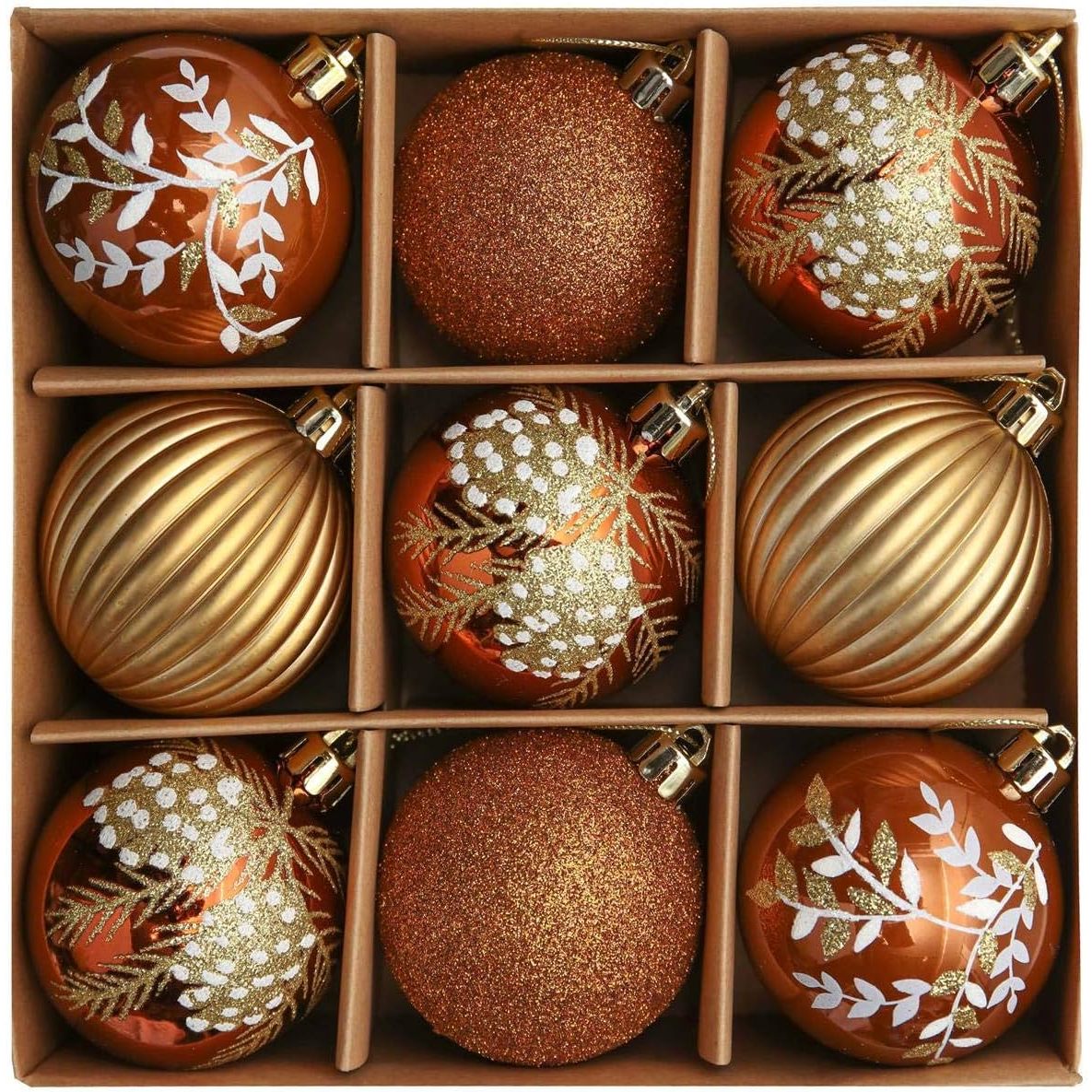 TEMU Boules de Noël 9pcs 6Cm Ornements de Sapin de Noël en Plastique Décoration de Noël avec Crochet Décorations de Sapin de Noël pour Thème Forêt de