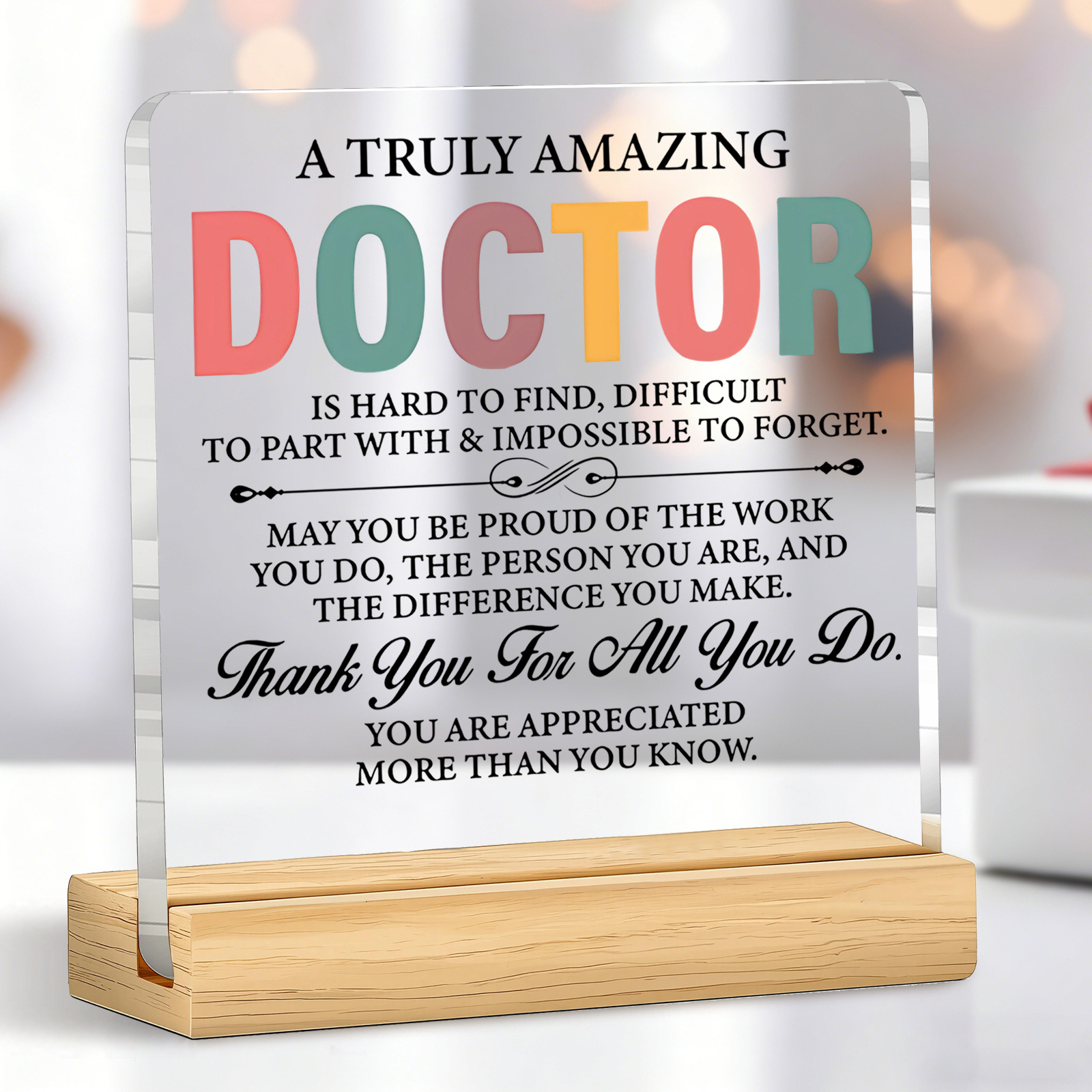 TEMU 2d Flat 1pc Flat Design, 1pc Doctor Appreciation Acrylic Plaque Desktop Ornament, Embedded With Colorful Quote "a Doctor, " Ideal Appreciation