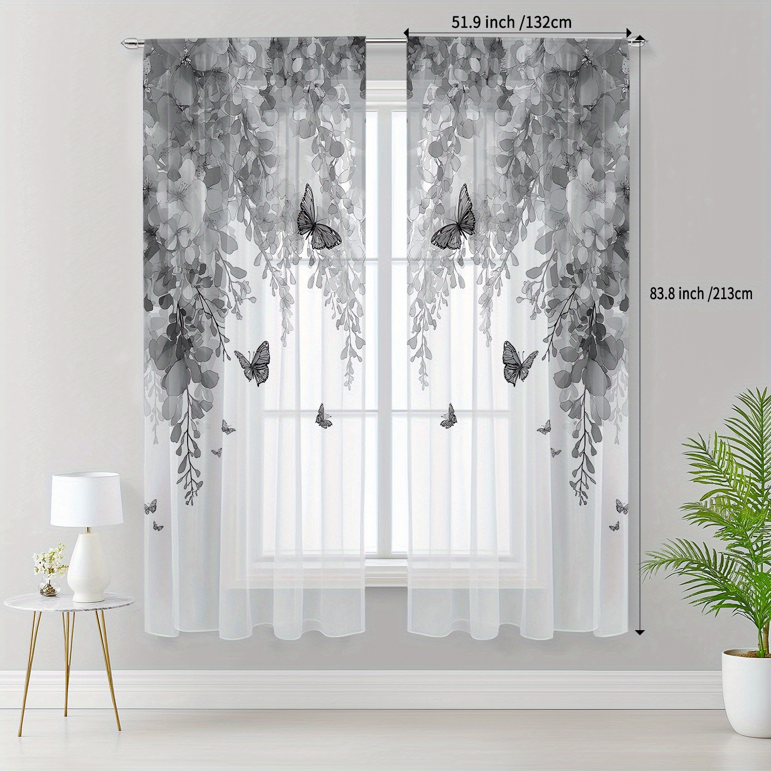 TEMU 2-pack Semi-sheer Rod Pocket Curtains - French Country Floral & Print 100% Polyester, Light Filtering Privacy For Room Bedroom, Machine Washable