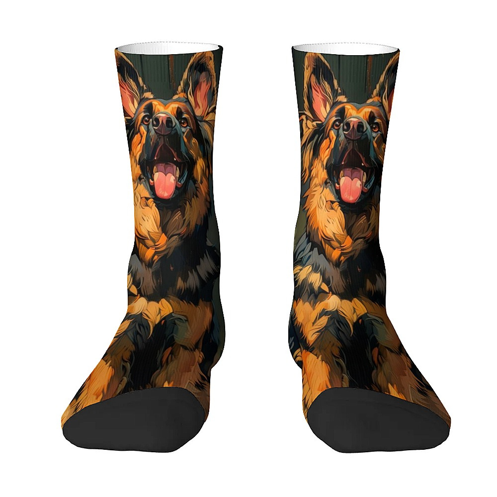 

1 Pair Unisex Crew Socks, German Shepherd Print, Seamless Knit Fabric, Fun Novelty Design, 95% Polyester 5% Spandex, Hand Wash Only - Perfect Gift For Pet Lovers