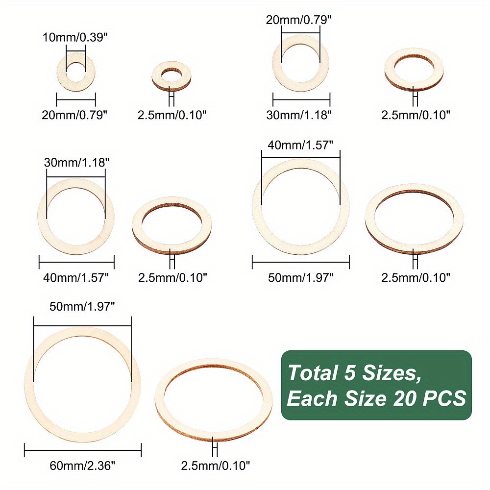 TEMU 100pcs Unfinished Wooden Rings, 5 Sizes Blank Wood Circles, Craft Rings For Earring Jewelry Making & Home Decor