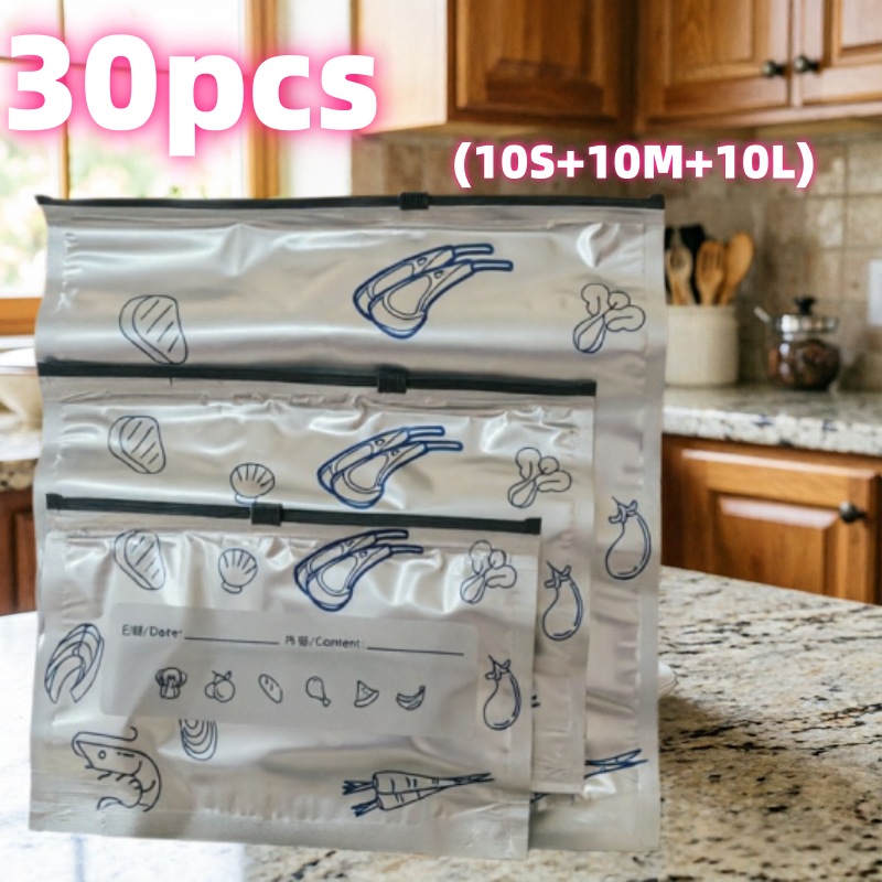 TEMU 30pcs Reusable Washable Vacuum Seal Bags With Date Labels, Food Storage Bags For Freezer And Refrigerator, Leak-proof Freezer Bags For Meat,