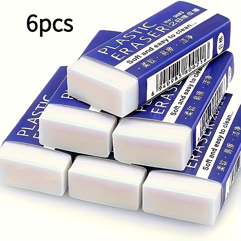 6pcs Of -to-clean 2b Plastic Erasers - White, Rectangular, Made Of Pvc Material, Suitable For Art And Craft Projects, Crafting Supplies | Rectangular Eraser | For Pencil Erasing
