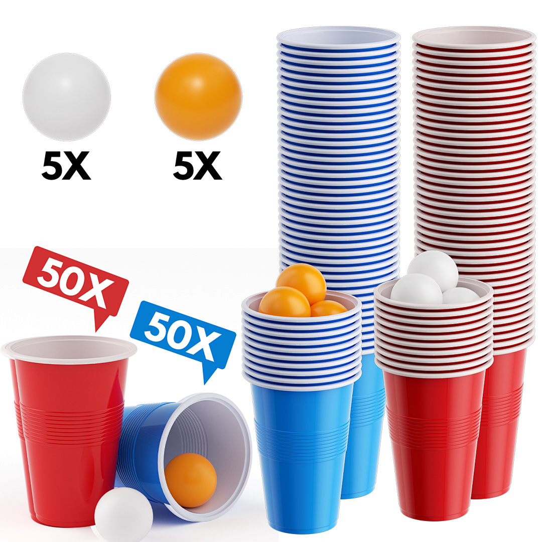 Party Cup Toss Game Set, 100 Red And Blue Cups With 10 Balls For Outdoor Parties, Birthdays, And Group Games