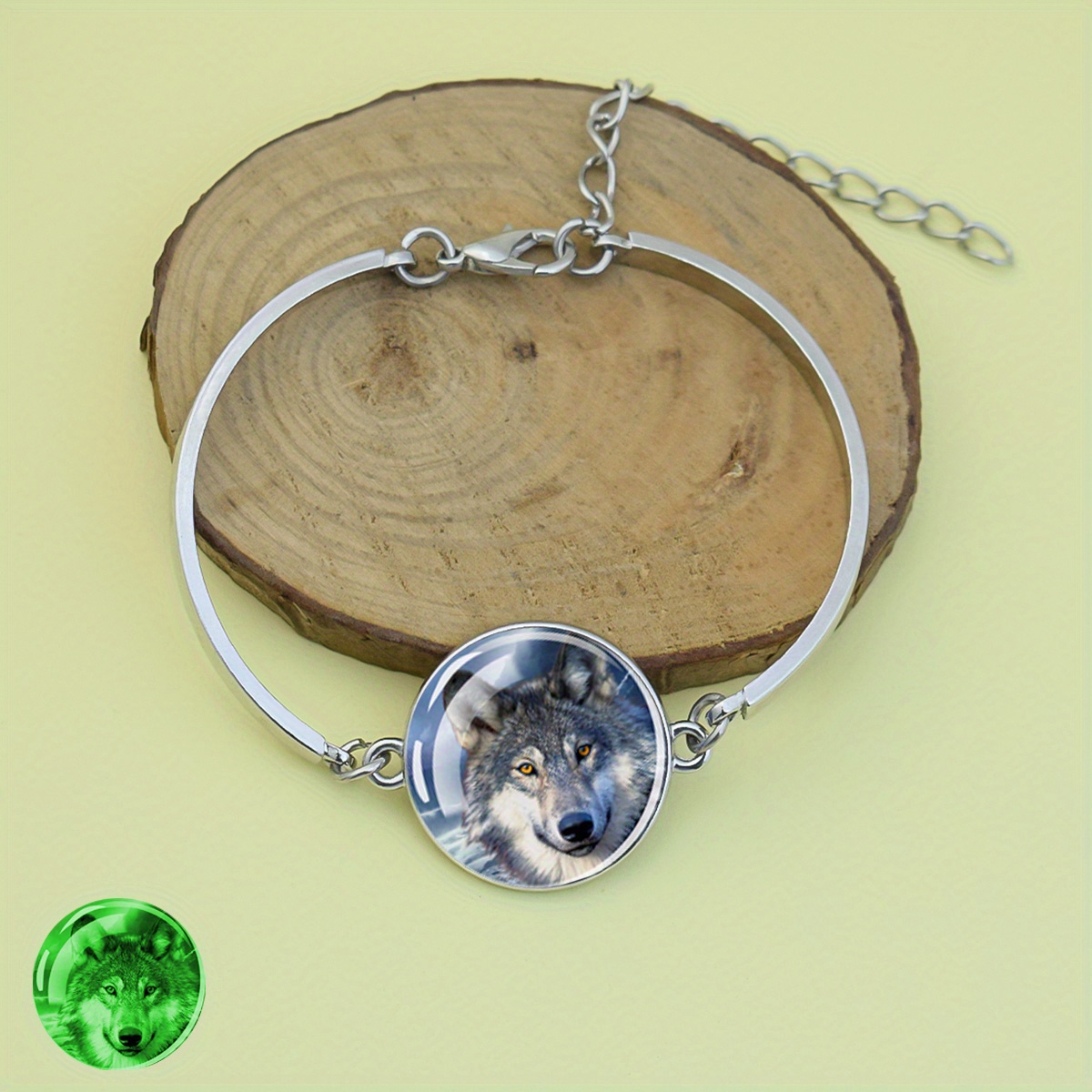 TEMU 1 braccialetto ululante con ciondolo in vetro cabochon fosforescente
