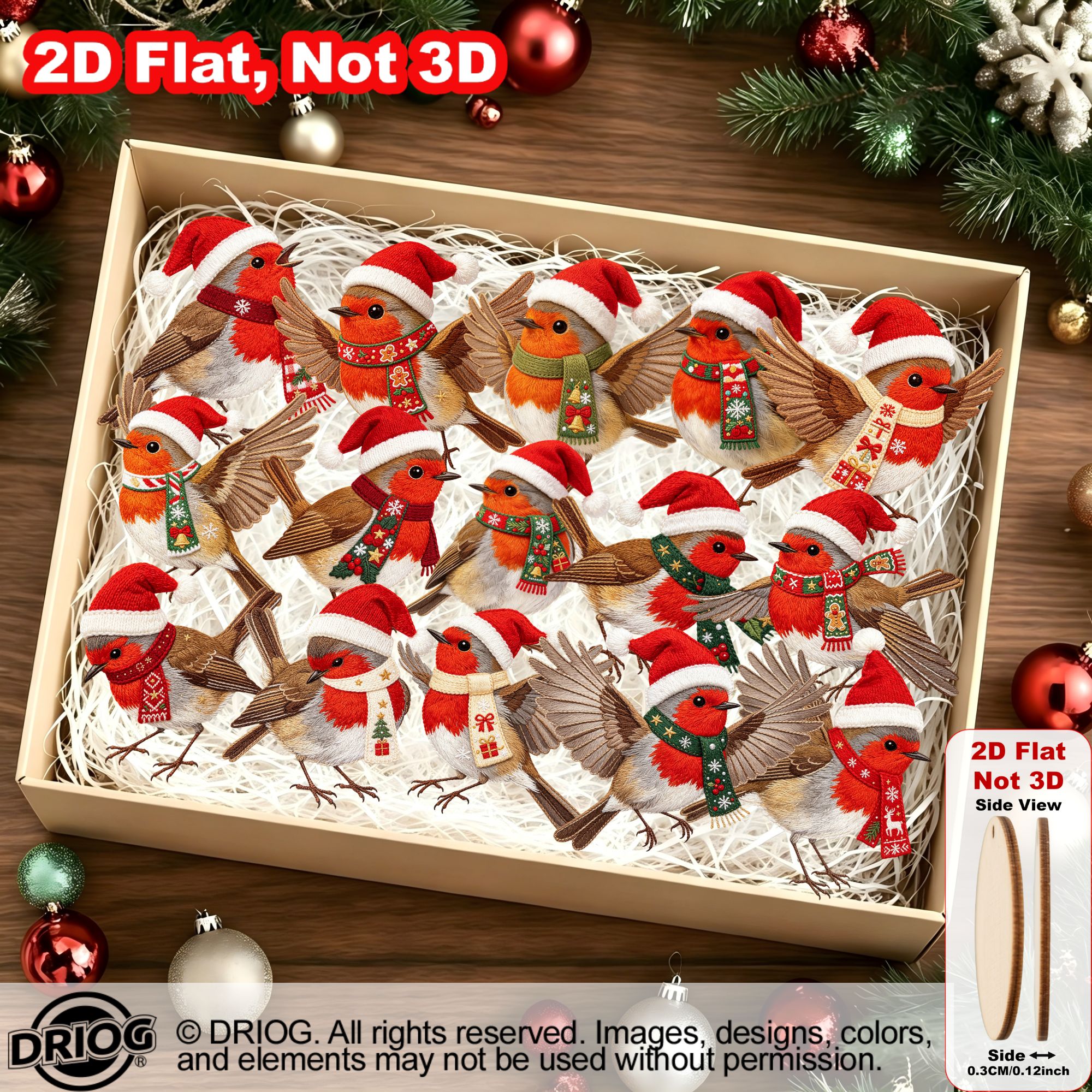 TEMU 2d Flat, 2d Flat, 2d Flat 15pcs Christmas Robin Bird Wooden Ornaments, Adorable Xmas Home Decor, Indoor Christmas Decor & Party Decor, Versatile