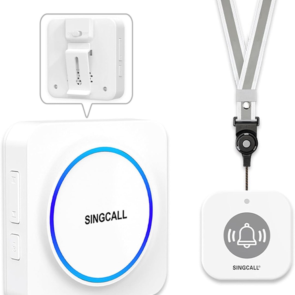1 Wireless Portable Caregiver Pager | Personal Panic Alarm System for Elderly, Kids, Pregnant, Patients with 32 Chimes and 0-100dB Volume, 1 Rechargeable Portable Receiver + 1 Emergency Call Button