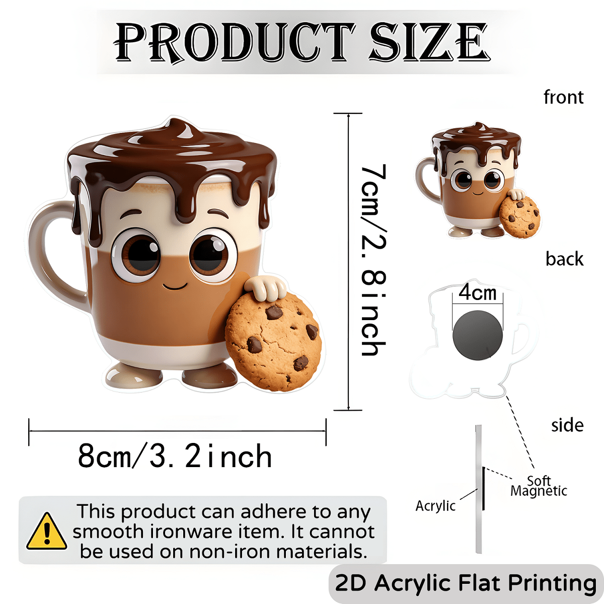 Cute Coffee Cup Fridge Magnets 8cm Acrylic Refrigerator Decoration 1pc 2d Printed Funny Gift For Home Kitchen Office Decor Mailbox Door Furniture Spring Decoration For , 2d Flat