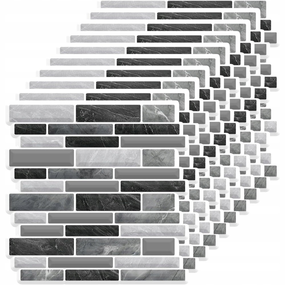 Image of 12 Pack Black White Gray 3d Epoxy Wall Tiles 30*30cm Bathroom Kitchen Self Adhesive Decor Stickers