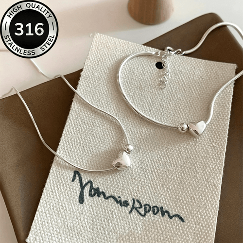 imagem do item conjunto de 2 peças de colar e pulseira com contas de elegantes e modernas, joalharia feminina em aço inoxidável 316, design minimalista e requintado, retro e , adequado para mulheres, casais, , uso diário e festas, presente de