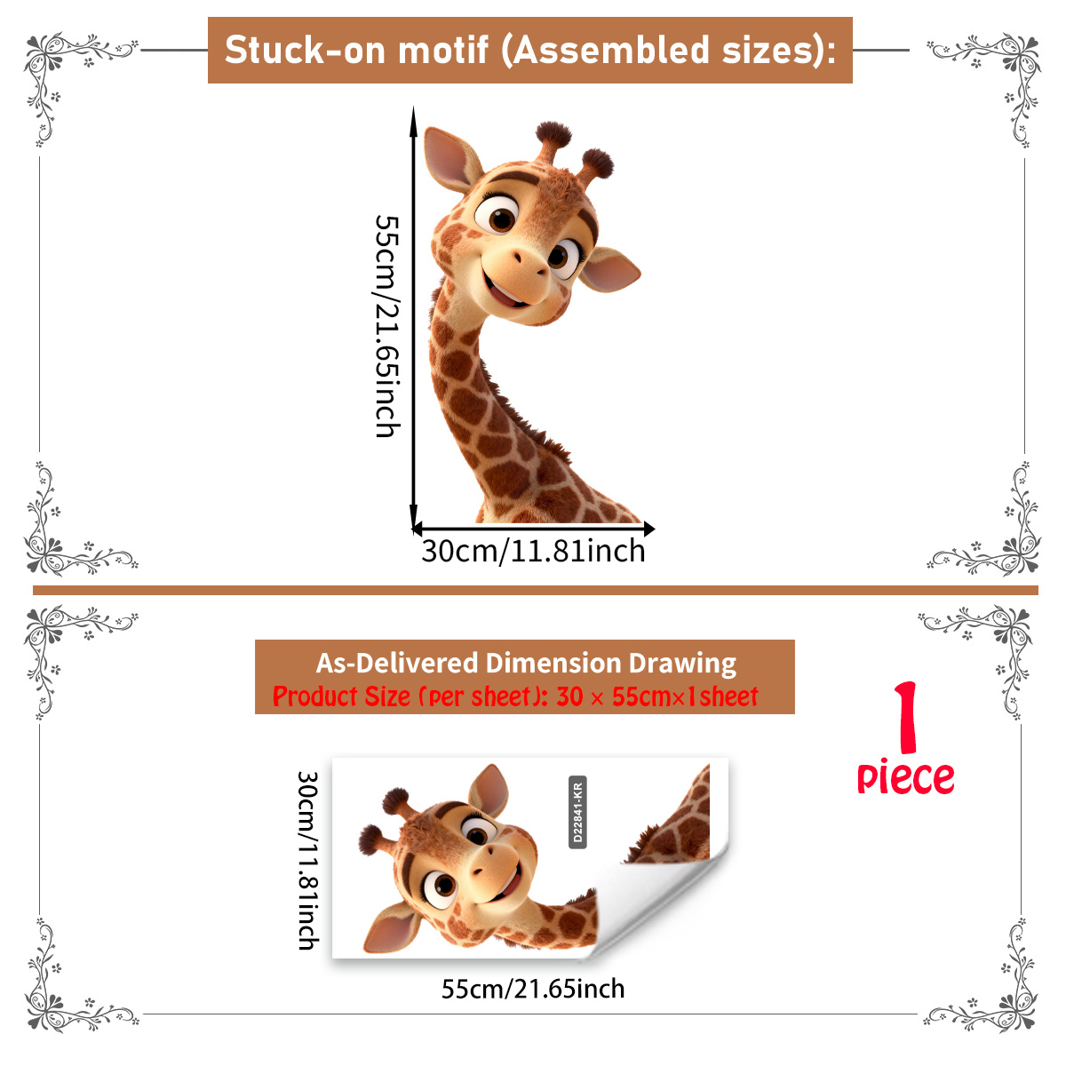 TEMU 1pc (30*55cm) Cartoon Giraffe Electrostatic Window Sticker Children's Room/ Living Room Glass Decoration D22841-kr