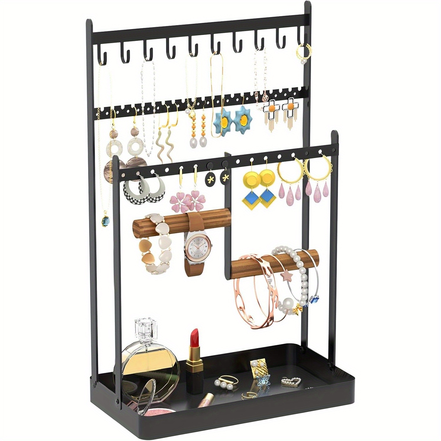 TEMU Metal Jewelry Stand - A Stylish Organizer For Displaying And Storing Earrings, Necklaces, Rings, And Bracelets, Suitable For For Home And Retail