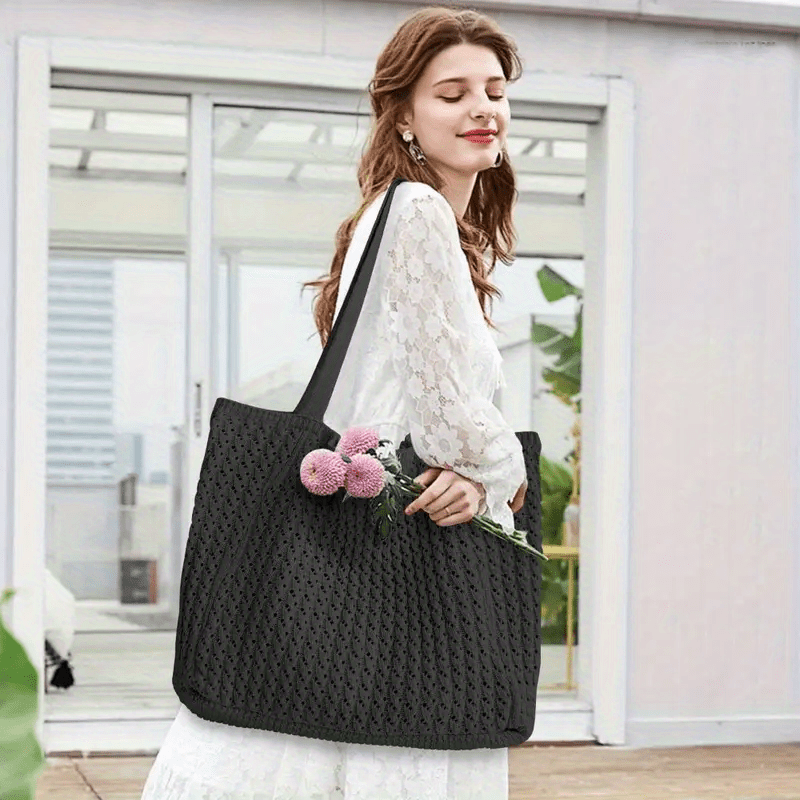 womens large capacity crochet tote bag soft knit openwork - Temu