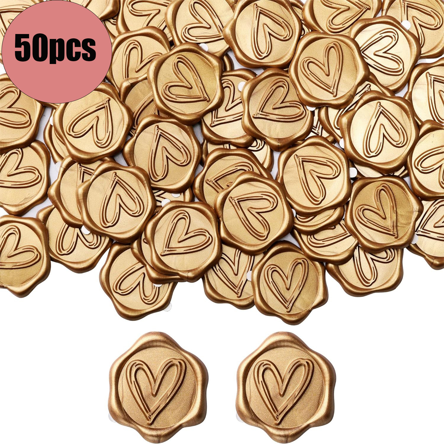 E-shop 30/50/100 Stück Herz-Wachssiegel-Aufkleber, Briefumschlag-Siegel-Aufkleber, Selbstklebende Goldene Aufkleber für Hochzeit, Party, Geburtstag,