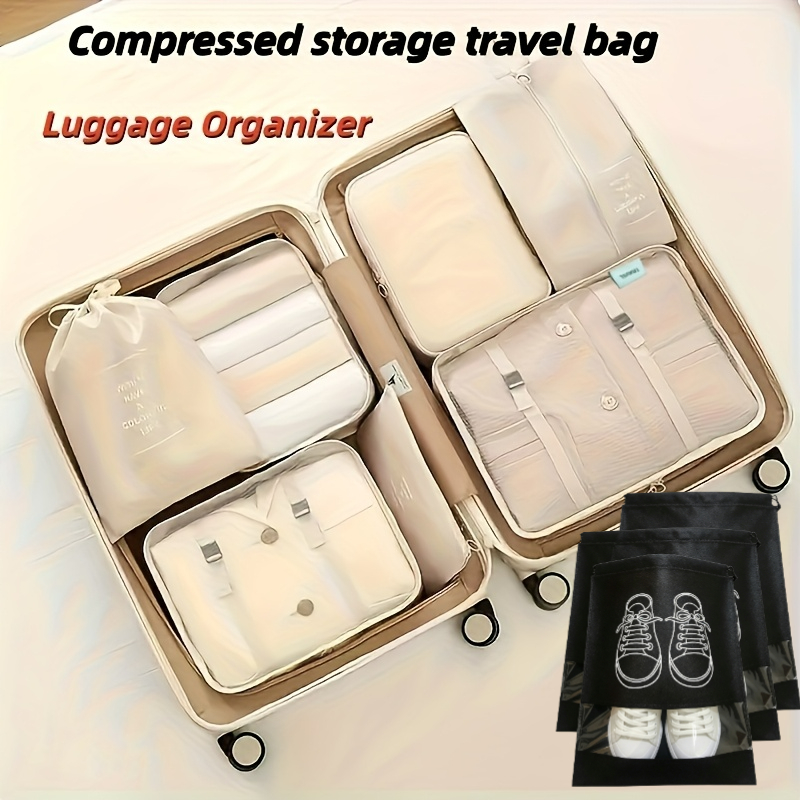 TEMU [ Lot de 10 pièces ] Ensemble de cubes de rangement de voyage - Cubes de rangement compressés - Matériau polyester durable et facile à nettoyer,