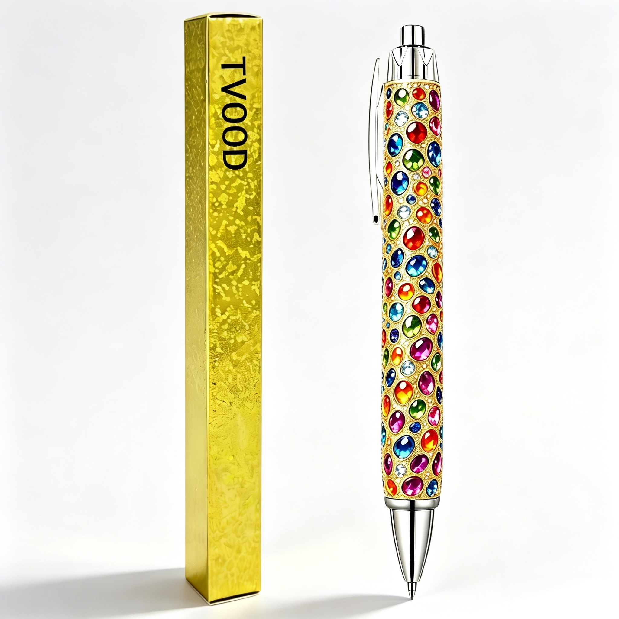 TEMU Colorful Diamond Print Retractable Ballpoint Pen, Luxe , Premium Gift Box, Smooth Black Ink, Exquisite School & Office Stationery, Perfect Gift