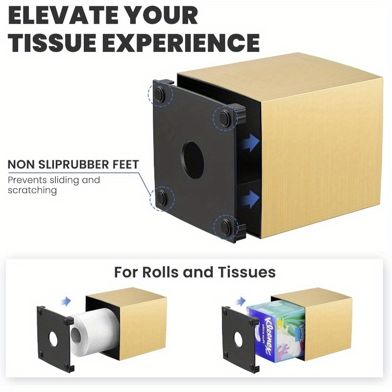   acrylic tissue box cover & holder - golden napkin dispenser with  , glossy white & golden   for bathroom vanity, bedroom dresser, office desk - durable decorative storage organizer, space-saving design, scratch-resistant, easy- , holds standard tissues, contemporary style for   decor Product details 3