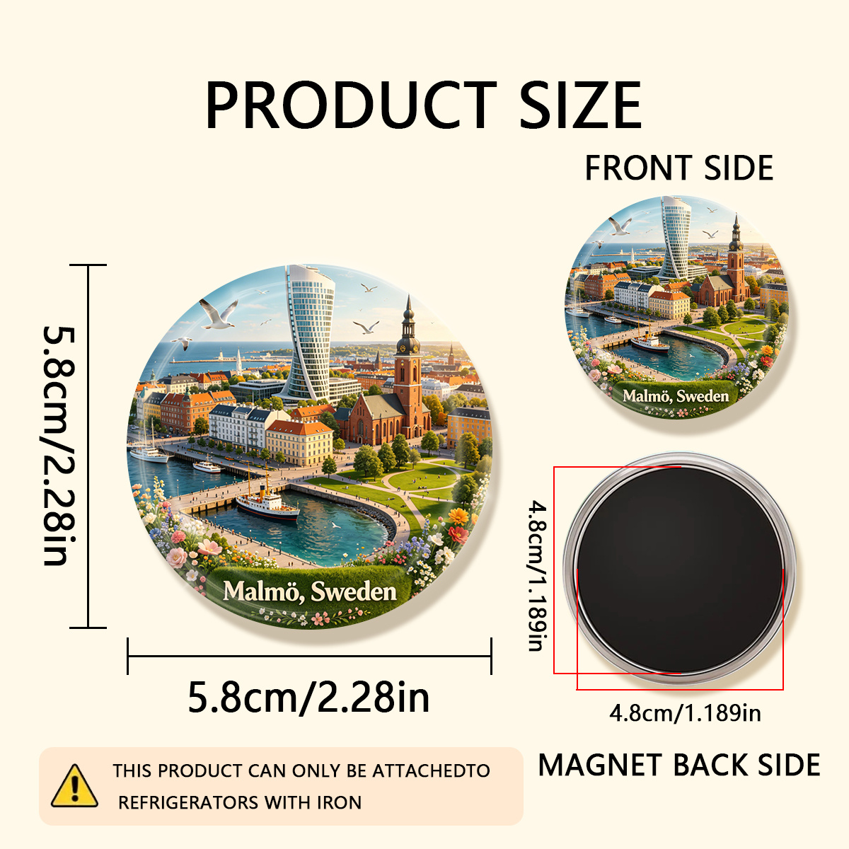 TEMU 1pc 2d Flat , Sweden Durable Round Fridge Magnet, Suitable For To Refrigerators, Whiteboards, Handicrafts, Photos, Stickers, Postcards, Tools,