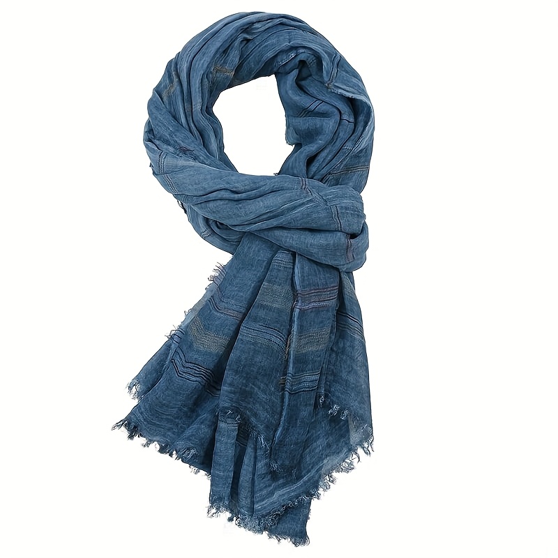 E-shop 1 Stück Leinenstreifen-Schal für Frühling und Sommer, Unisex, Unifarben, leicht, modischer und atmungsaktiver Skinny-Schal