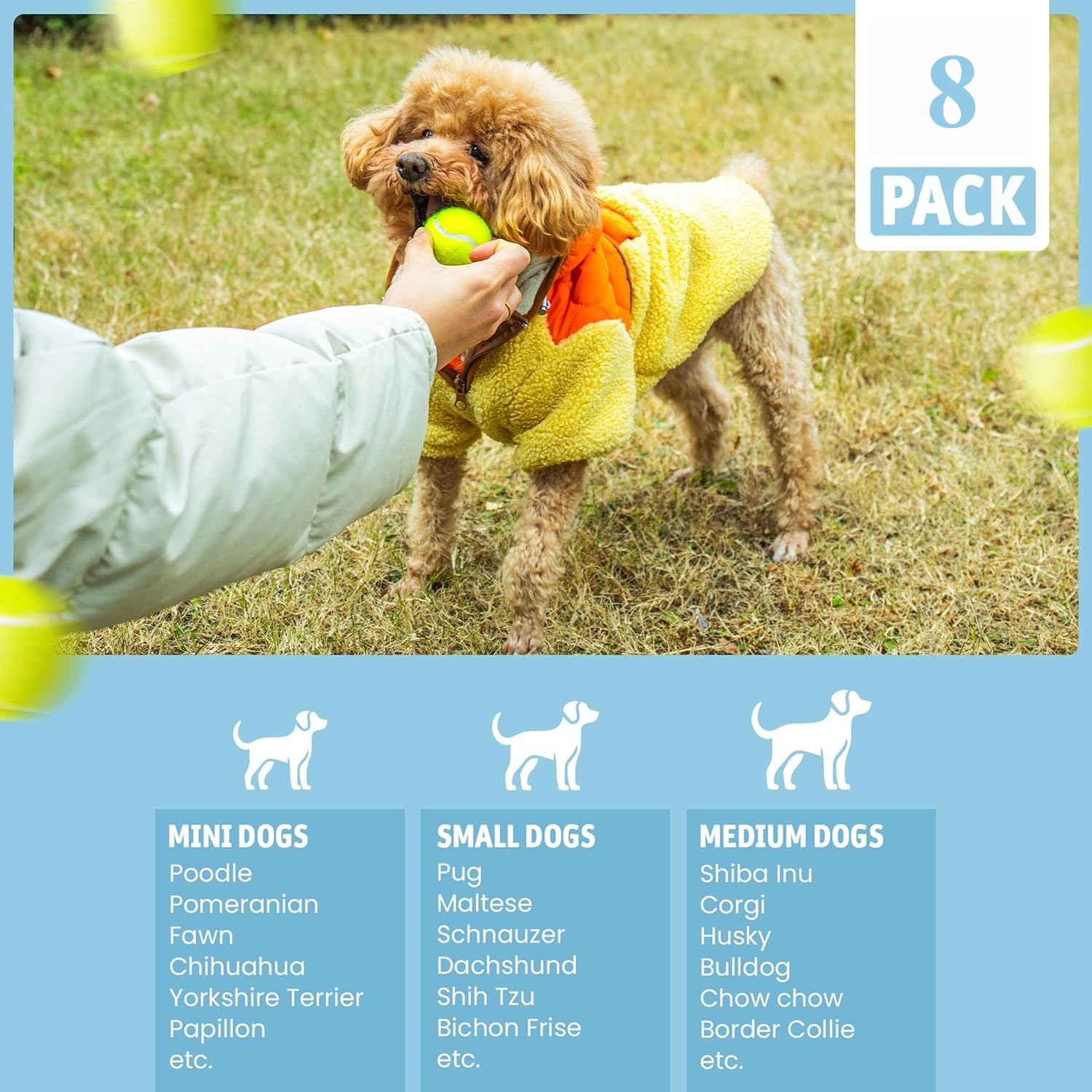 TEMU Set Of 8 Tennis Balls Designed For Pets To Play Fetch, 2-inch Training Balls Suitable For Small Dogs, Compatible With 2-inch Dog Ball Launchers,