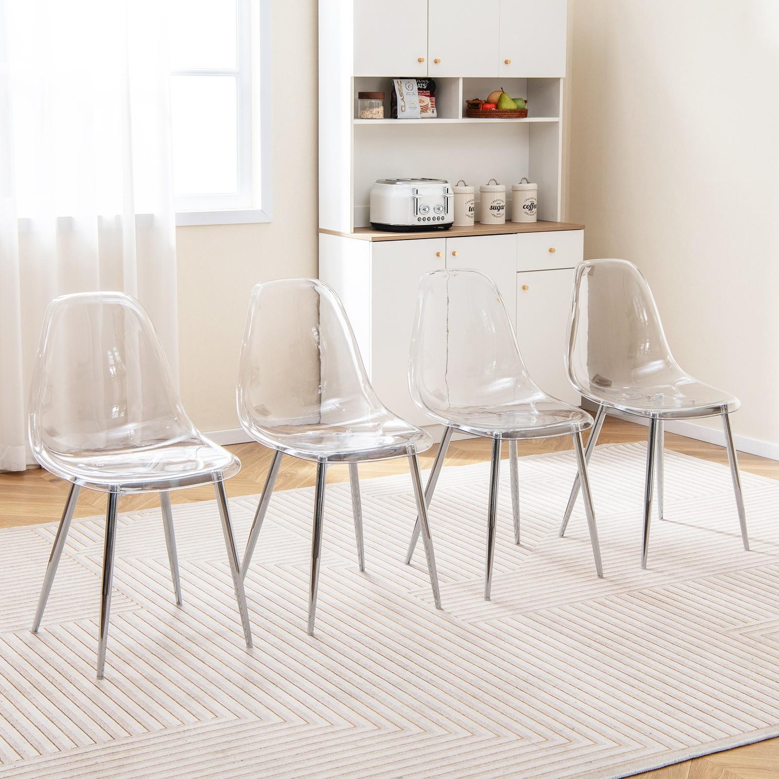   clear dining chairs set of   kitchen chairs w transparent seat sturdy metal legs modern side chairs for dining room bedroom living room restaurant transparent silvery