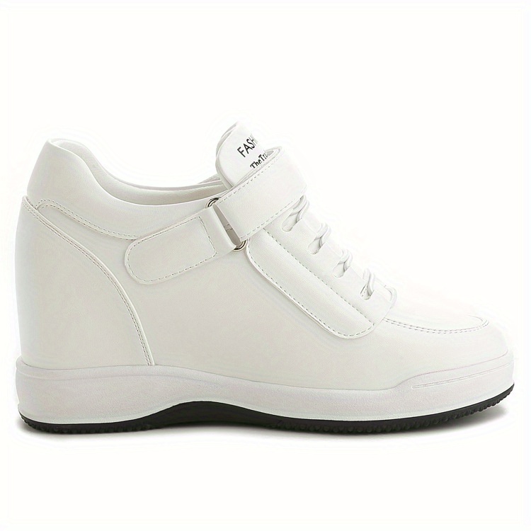 Tenis casual con plataforma para mujer, blancos, cómodos para caminar, suela de goma, forro de tela, versátiles para todas las temporadas, plantilla de EVA, material sintético en exterior e interior