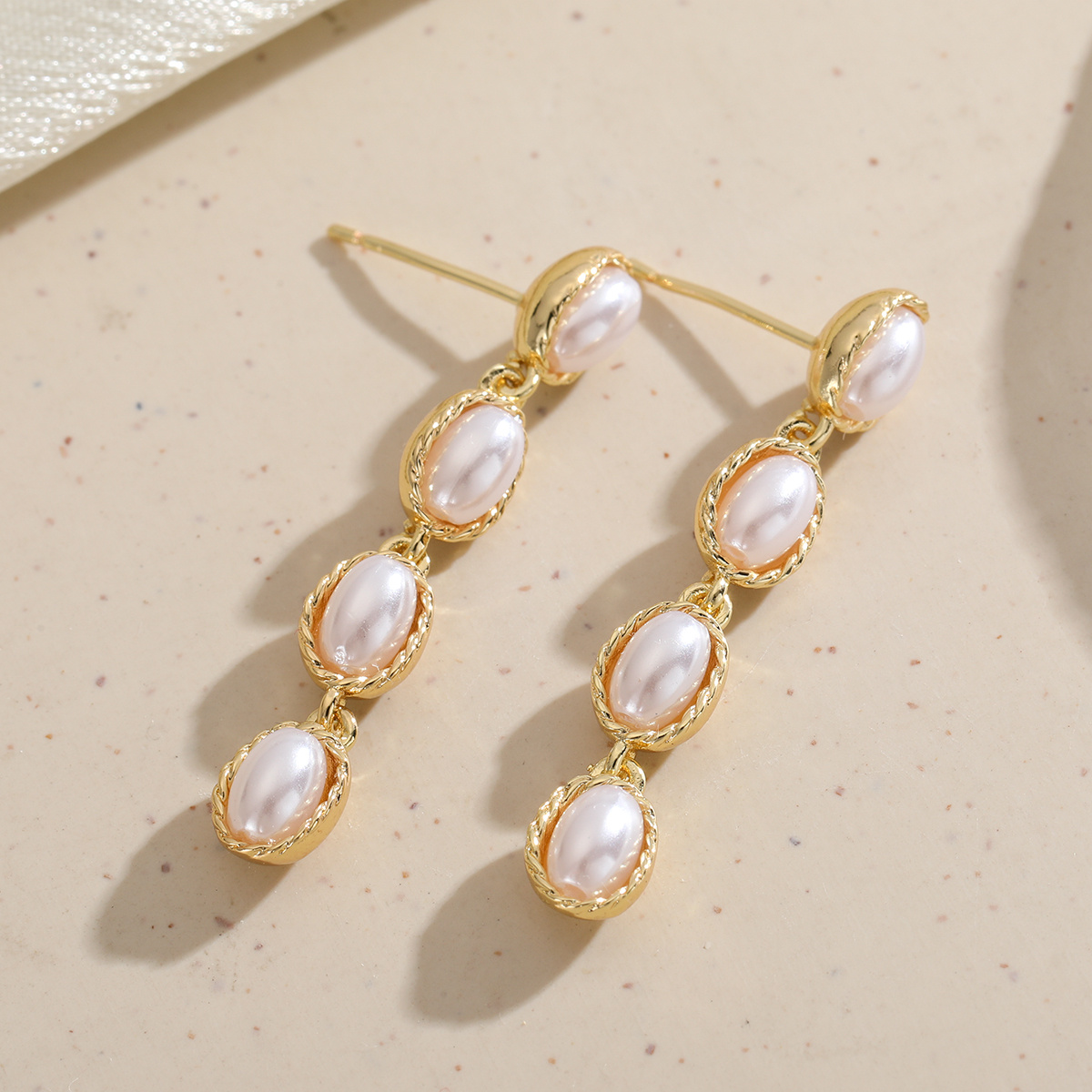 Luxurious Twisted Beaded Frame Pendant Earrings with Faux Pearls