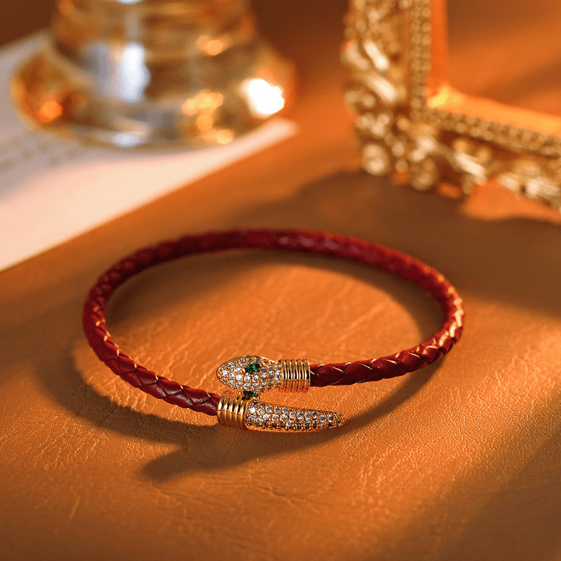 TEMU A Stylish Snake-shaped Bracelet Made Of Red Rope And Copper, Embodying A Sense , Light Luxury, And . Wear, Celebrations, And Formal Events, It