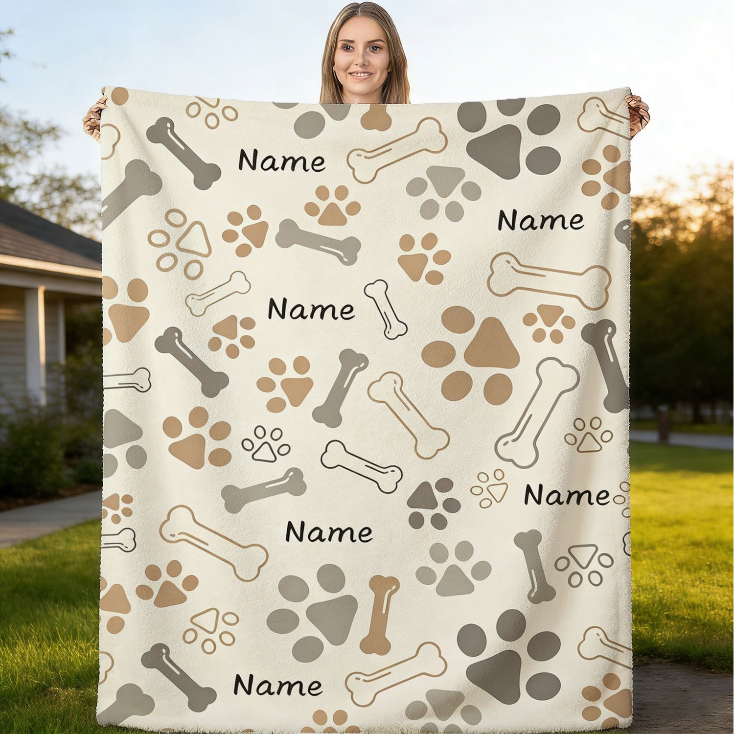 TEMU Couverture personnalisée avec nom, Couverture en polaire os de chiot, Couverture en peluche cadeau pour passionnés de , Couverture universelle