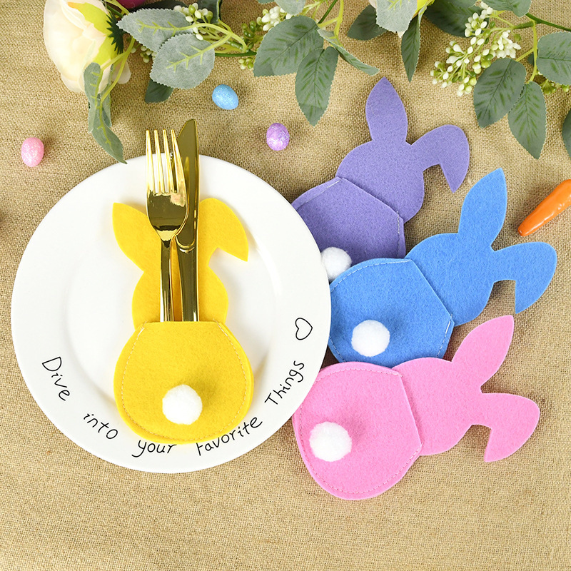 

12pcs Easter Rabbit Felt Cutlery Holder Bag Decorations Home Tableware Accessories Rabbit Cutlery Cover Bag Table - For Family