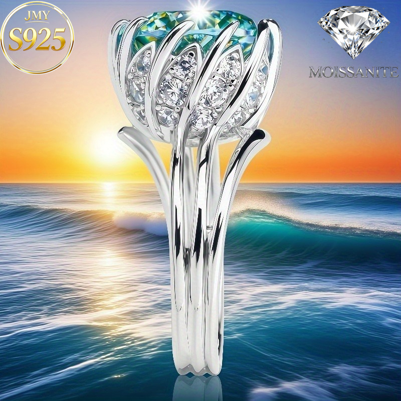 TEMU 1pc S925 Sterling Flower Ring With 5ct Moissanite Sparkling Inlay Engagement And Style Ideal Gift For Daily Wedding Valentine's Day And Mother's