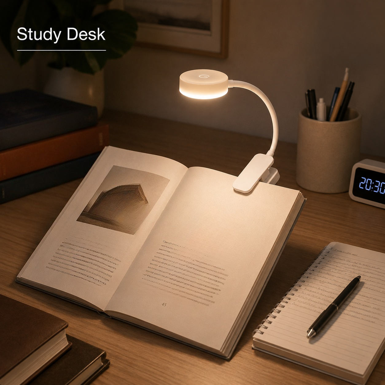 Portable Stepless Dimmable Clip-On Book Light for Reading