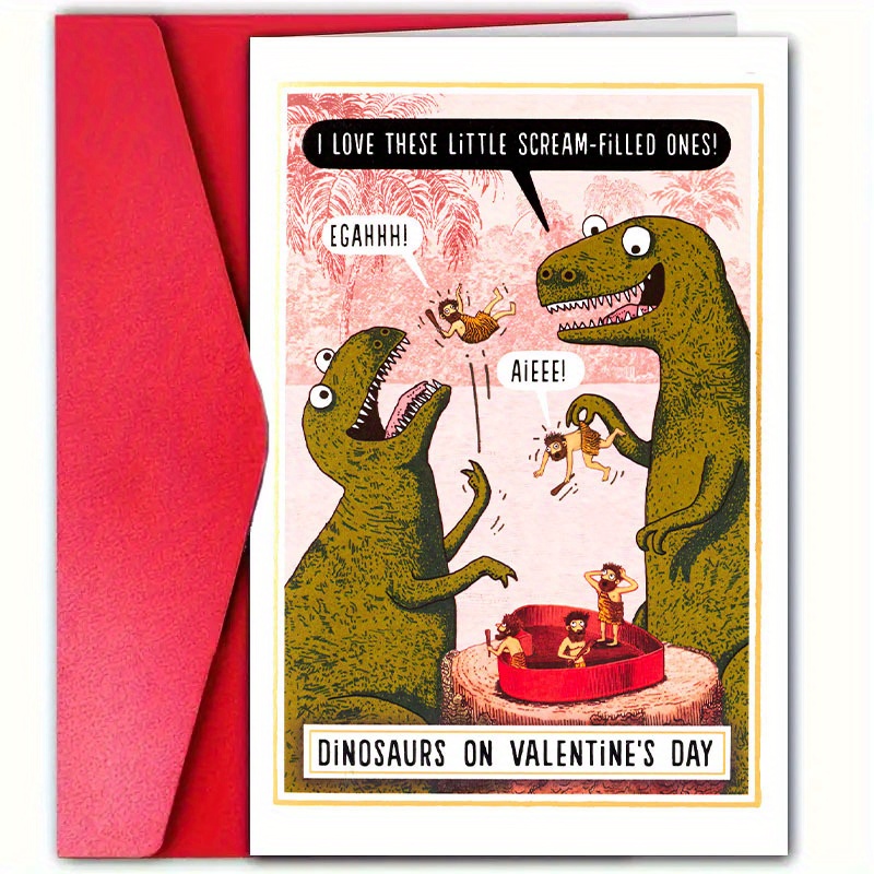 

Unique Dinosaur Valentine's Day Card With Envelope, 12cm X 18cm - Partner, Husband, Wife, Boyfriend, Girlfriend On Valentine's Day And Anniversary, Dinosaur Decor