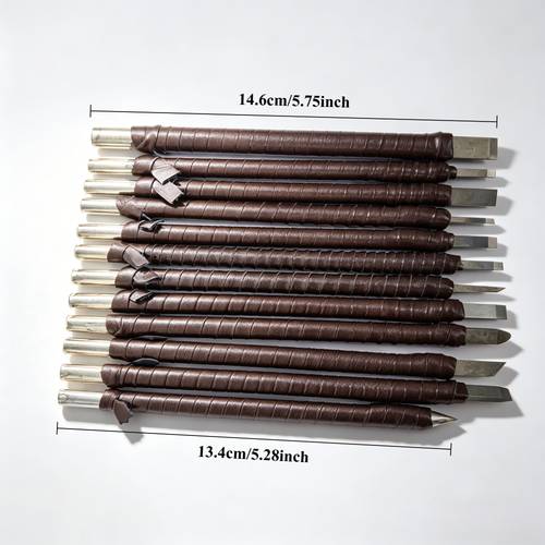12pcs steel carving tools set hand stone carving kit with portable leather roll bag for slate wood