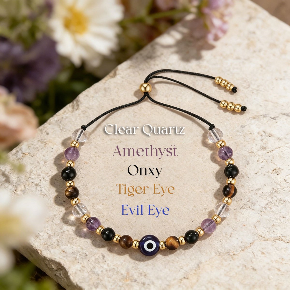 TEMU Pulsera Bohemia de Cuentas de Piedra Natural y , Joyería Tejida Elástica a , Joyería de Cuarzo - Ámbar - Ónix - , Adecuada para Uso Diario