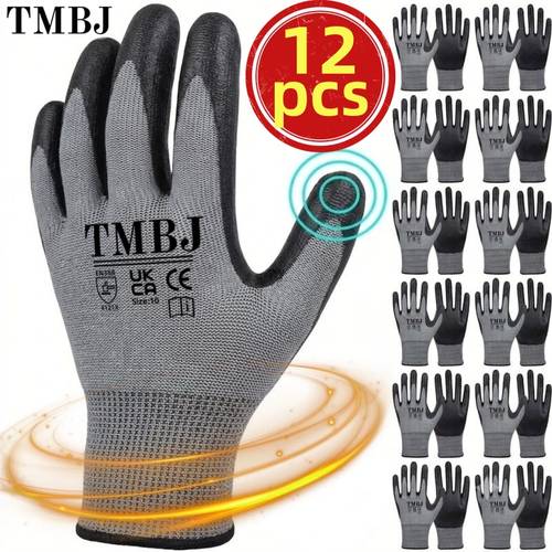 item picture 12pcs heavy duty coated safety work gloves gardening gloves mens cycling gloves auto gloves soft and comfortable work gloves like a second for home gardening automotive mens and womens gloves anti slip safety