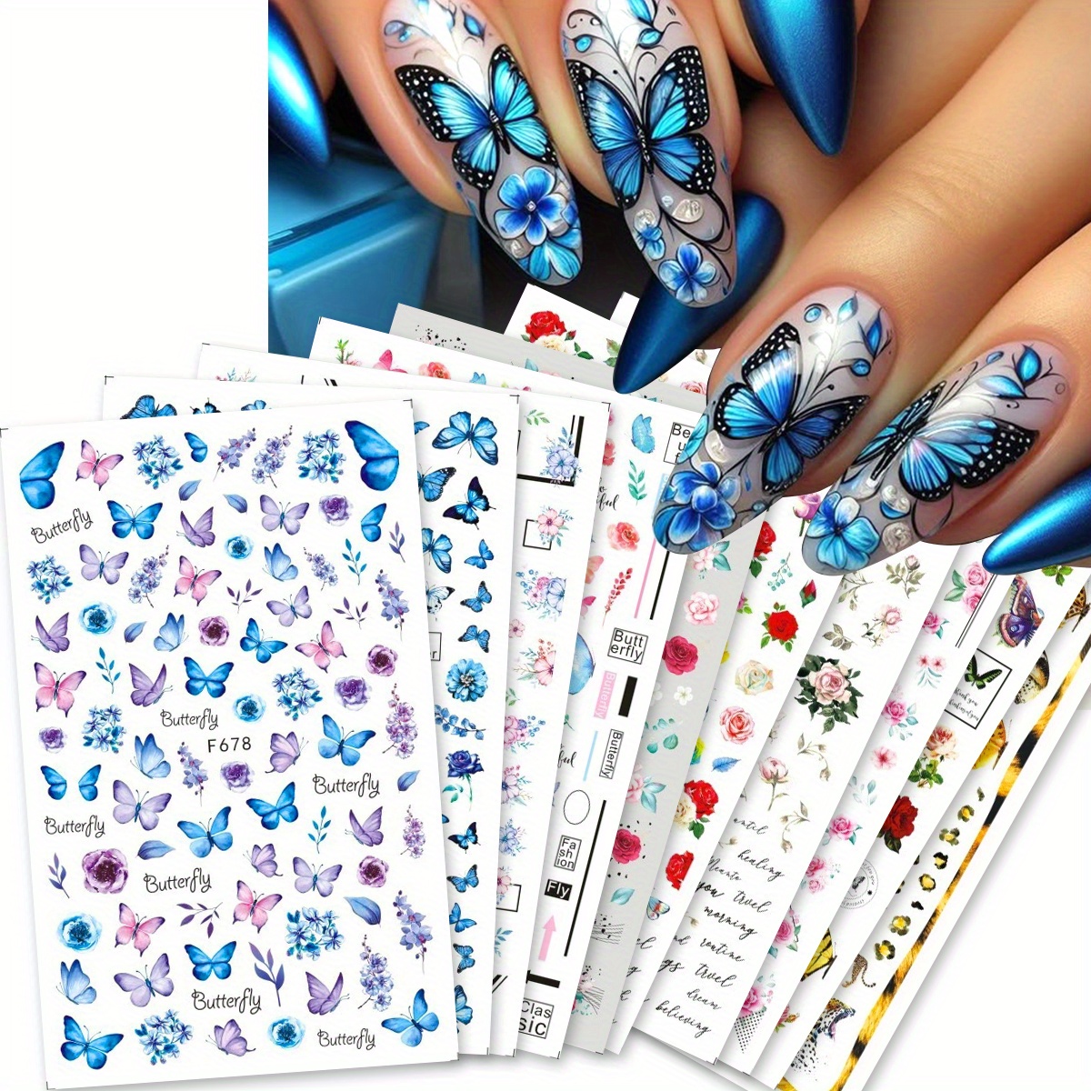 Stickers Autocollants Nail Art Motifs Fleurs Multicolores - Pour Ongles, Neufs