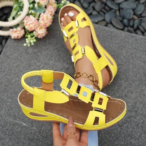 item picture new summer versatile womens hollow slip on wedge sandals stylish and comfortable height increasing sandals for women women shoes