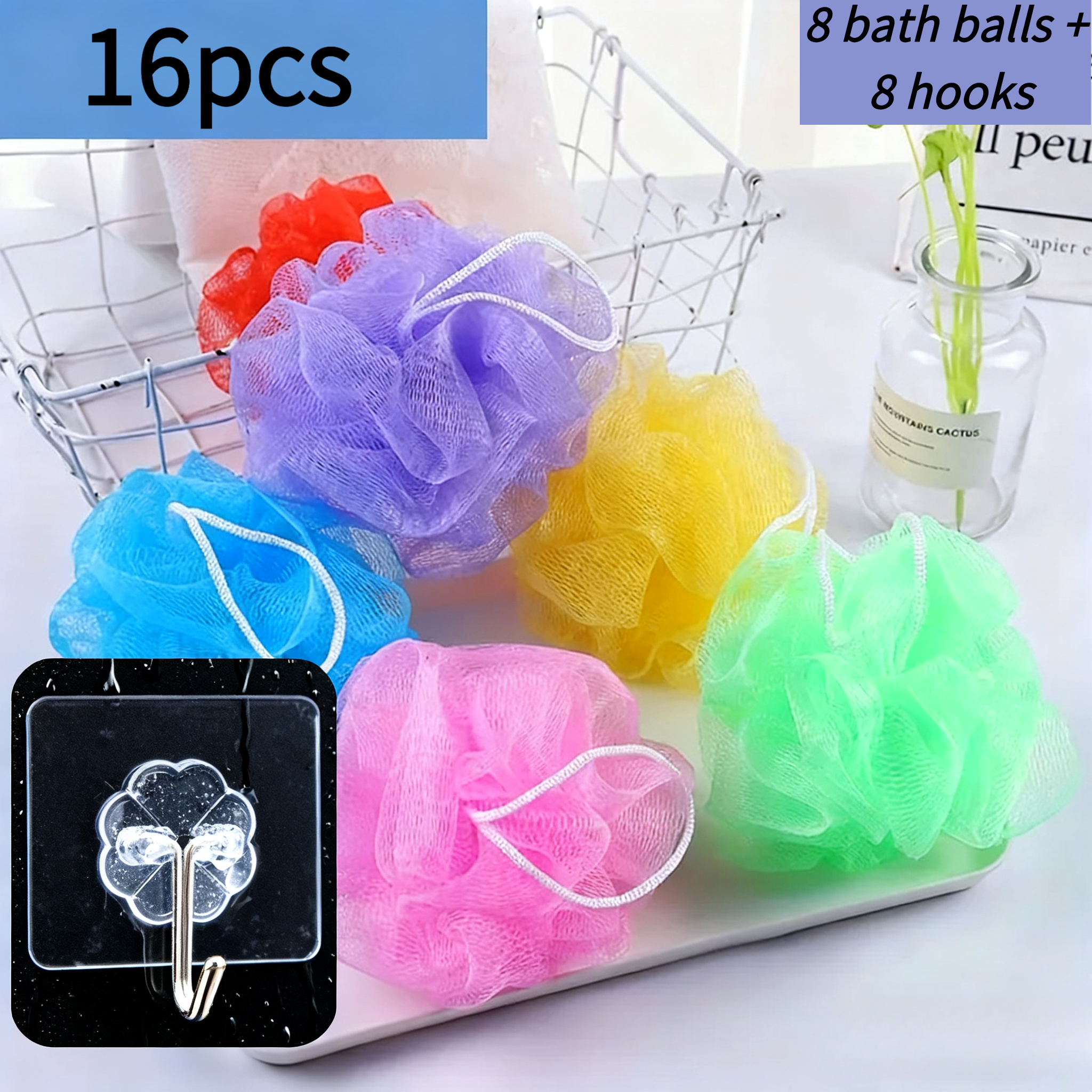 TEMU 16pcs [gentle Exfoliation] Body Loofah And Hook Set | Reusable Loofah For Face And Body | , Rich Foam | Spa-grade Experience, Set | 8pcs Bubble