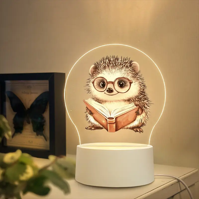 1pc hedgehog night light cute hedgehog reading with glasses usb powered led bedside lamp warm white light for bedroom living room study birthday housewarming gift for book lovers home decor safe low voltage 36v ideal adults Product details 0