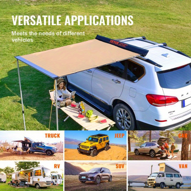 Extendable Vehicle Canopy 4. .6ft PU3000mm High Quality UV50 for Trucks, SUVs,   & Campers with Storage Bag