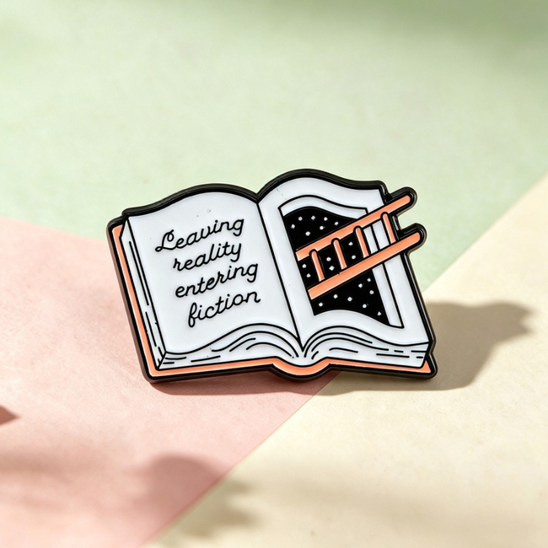 TEMU Alfiler de esmalte con diseño de escalera de libros abiertos "Dejando la , entrando en la ficción", de solapa con para amantes de los libros con