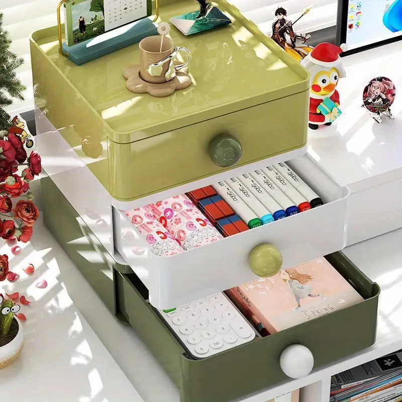 dopamine desktop storage box stackable stationery and miscellaneous organizer cosmetic storage organizer box lipstick light beige skincare rack suitable for vanity office bathroom storage organization home desk and drawer organizer Product details 1