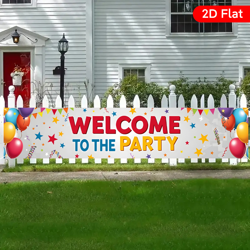 TEMU 2d Flat, 1pc Large Banner - 17.7x78.7 Inch Vibrant Multicolor Balloon & With Red Lettering, Durable Polyester Indoor/outdoor Decoration For