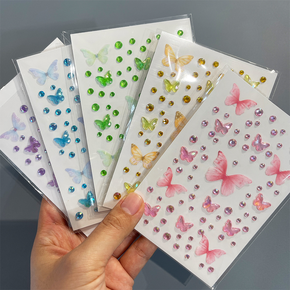 E-shop 5 Stk./Set Augen Gesicht Make-up Patch Schmetterling Kristall Diamant Gesichtsaufkleber Klebe Shiny Strass Glitzer Nagelkunst Dekoration