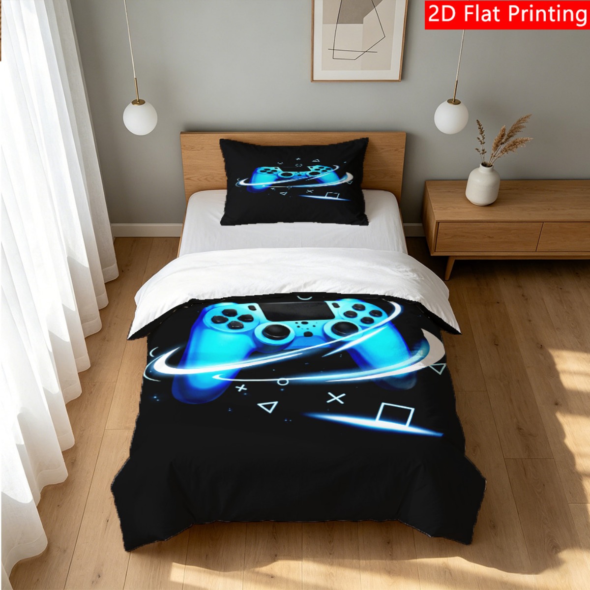 TEMU 2/3pcs Duvet Cover Set Glowing Controller And Game Icons Print Bedding Sets Soft And Lightweight Luxury Quilt Cover Set Use With 1 Duvet Cover