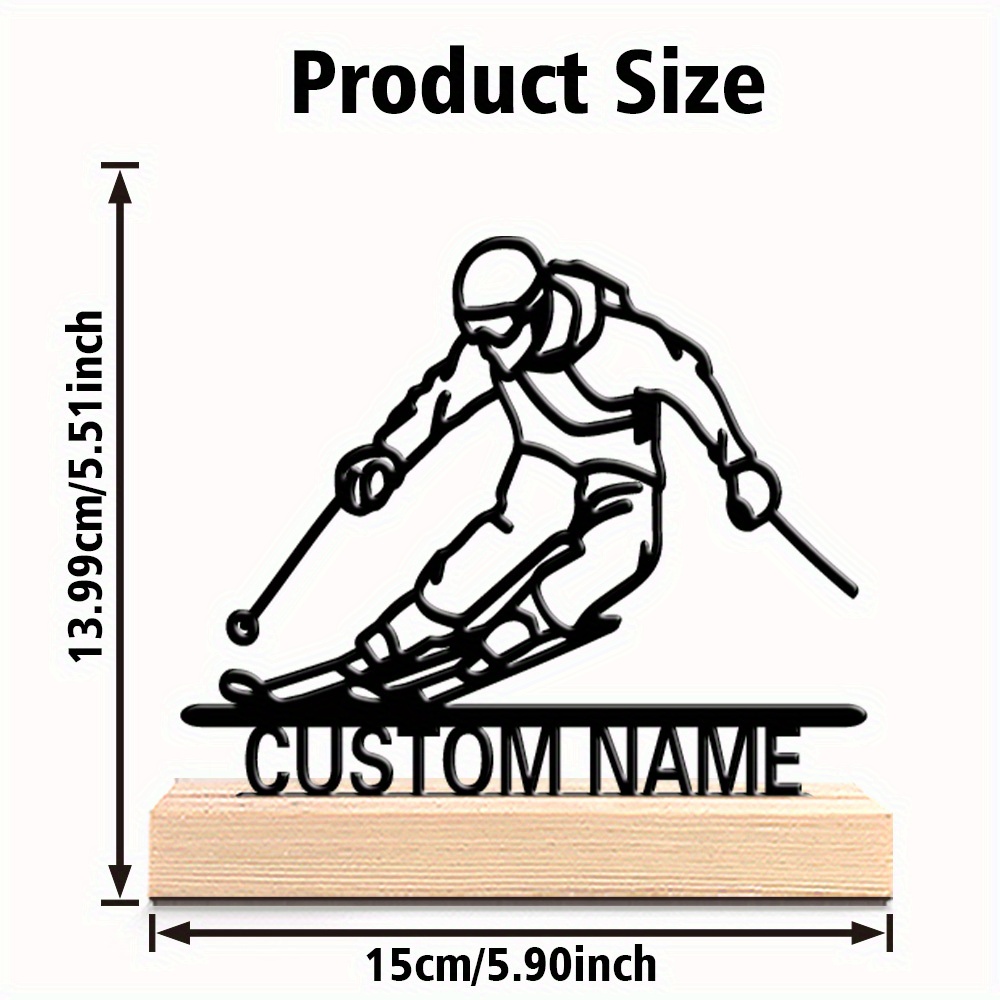 TEMU 1pc Personalized Ski Statue With Custom Name/number - Cast Iron Ski Figure With Dynamic Skiing Art, Name Engraving For - Tabletop Decor For
